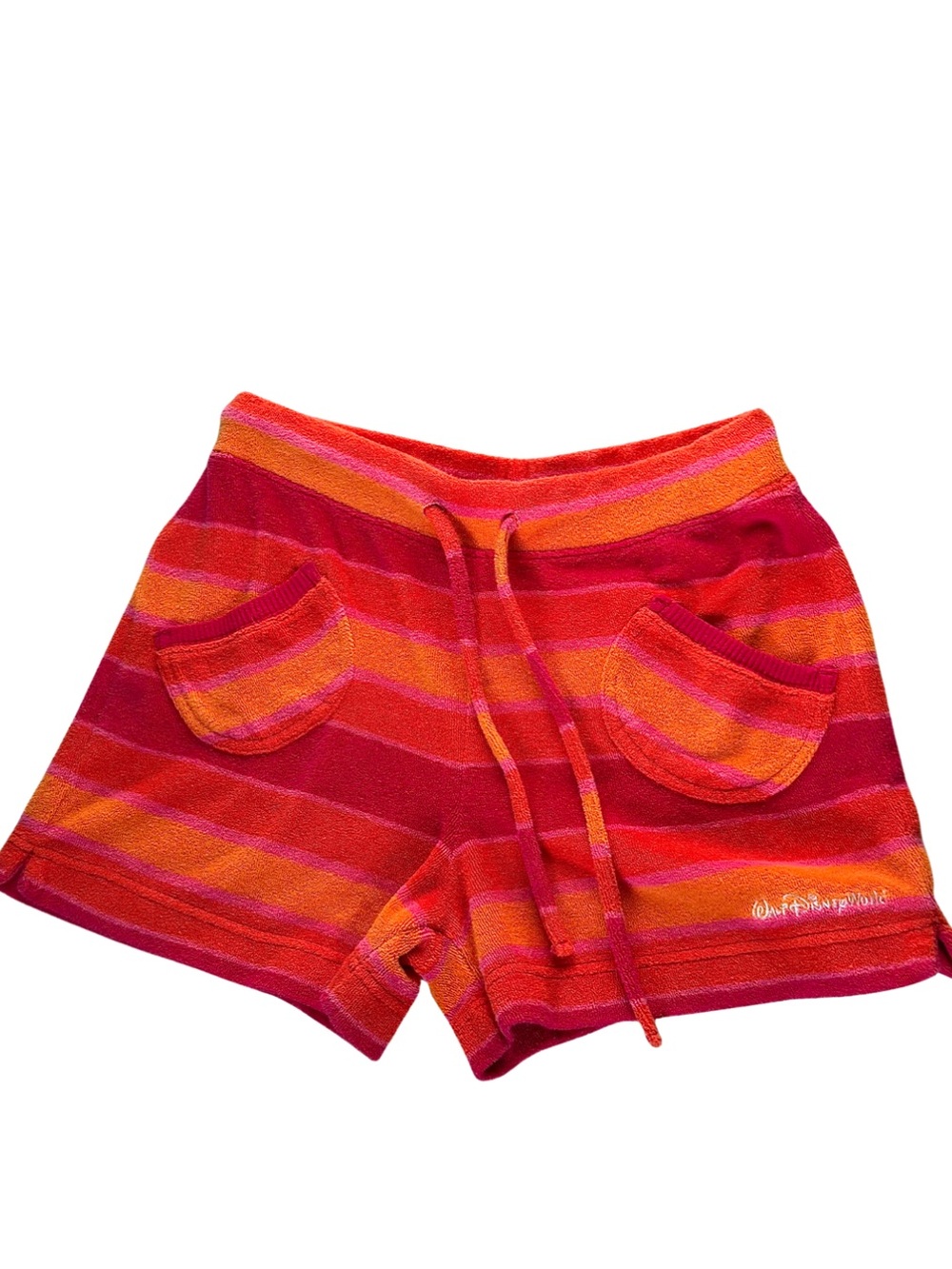 Vintage Walt Disney Striped Terry Cloth Lounge Shorts in Pink & Orange
